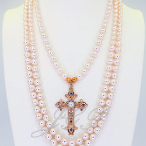 Multi-Strand White Crystal Pearl & Cross Convertible Necklace