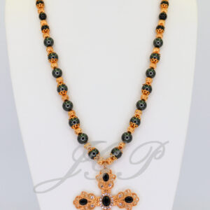 Black & Gold Cross with Crystal Pearl & Gold Bead Set.