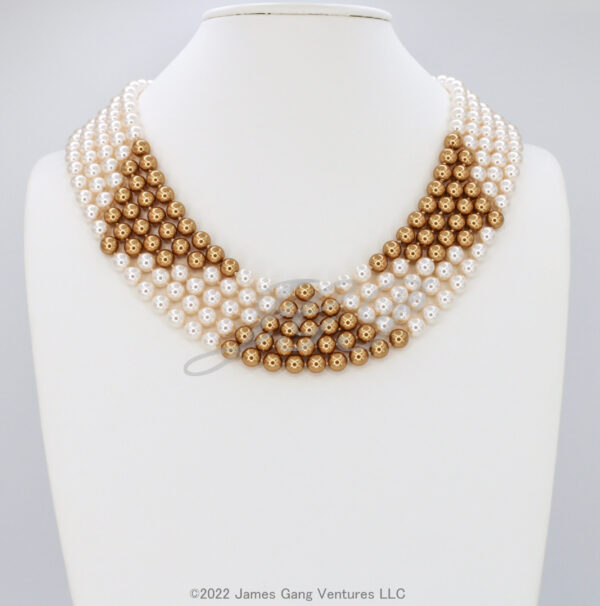 Elegant Geometry in Crystal White & Gold Pearls