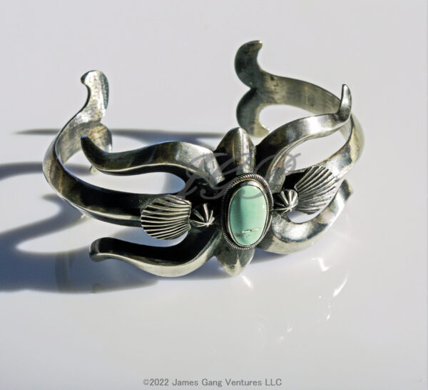 Navajo Oxidized Silver & Turquoise Bangle - Image 3