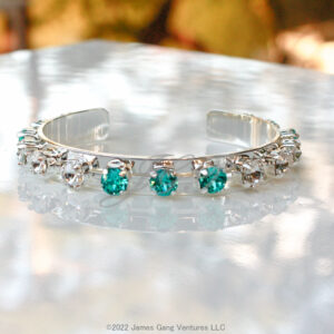 Turquoise and Clear Crystal Silver Bangle