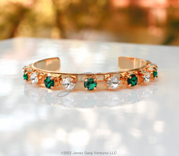 Emerald and Clear Crystal Gold Bangle