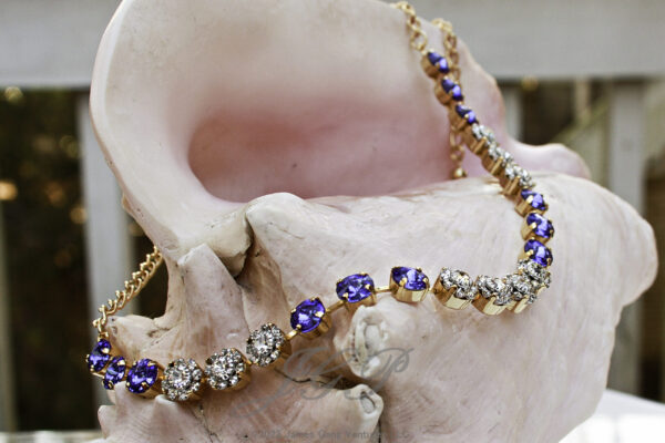 Sapphire Crystals with Crystal Flowers Gold Necklace