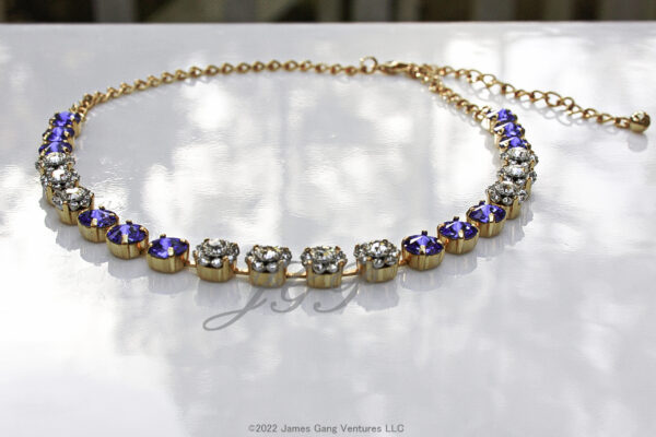 Sapphire Crystals with Crystal Flowers Gold Necklace - Image 3