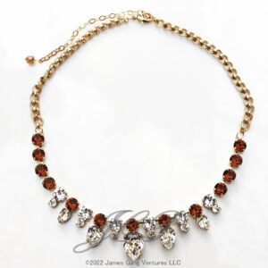 Clear Fancy Pear-Shaped & Scarlet Round Crystals Gold Necklace