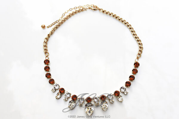 Clear Fancy Pear-Shaped & Scarlet Round Crystals Gold Necklace