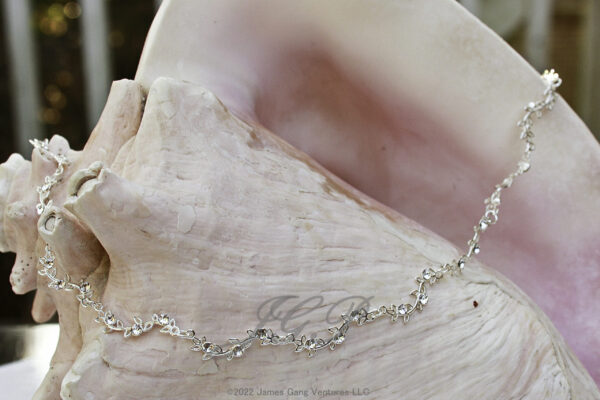 Sterling Silver Leaf-Motif & Clear Crystal Necklace