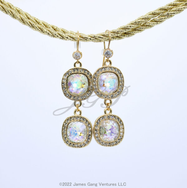 Glacier Blue Cushion-Cut Crystal Drop Gold-Plated Earrings