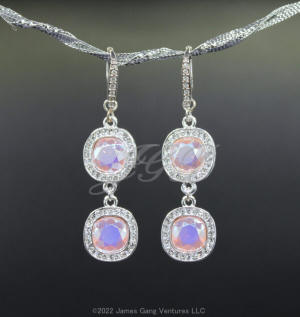 Rose Water Opal Cushion Cut Crystal Drop Silver Plated Earrings