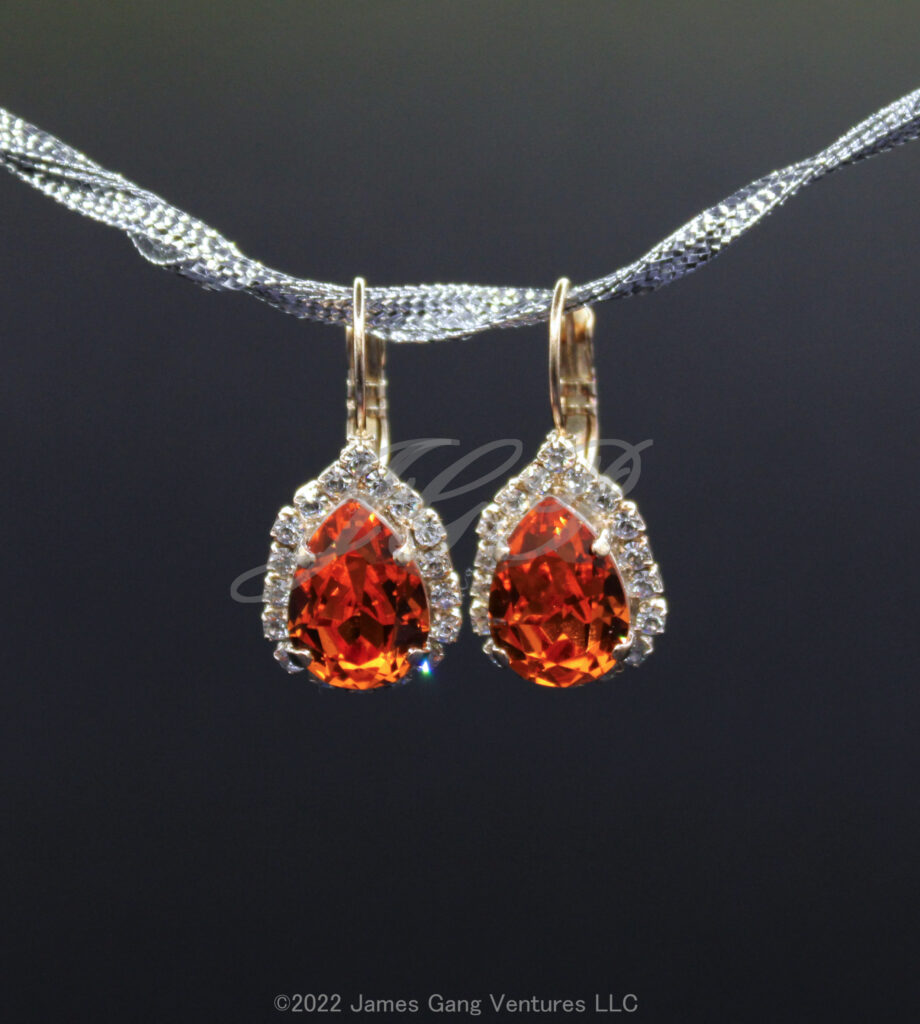 Tangerine Pear-Cut Crystal Gold-Plated Earrings