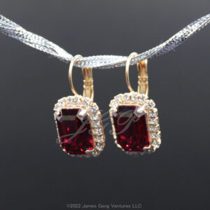 Emerald-Cut Ruby Crystal Gold-Plated Halo Earrings