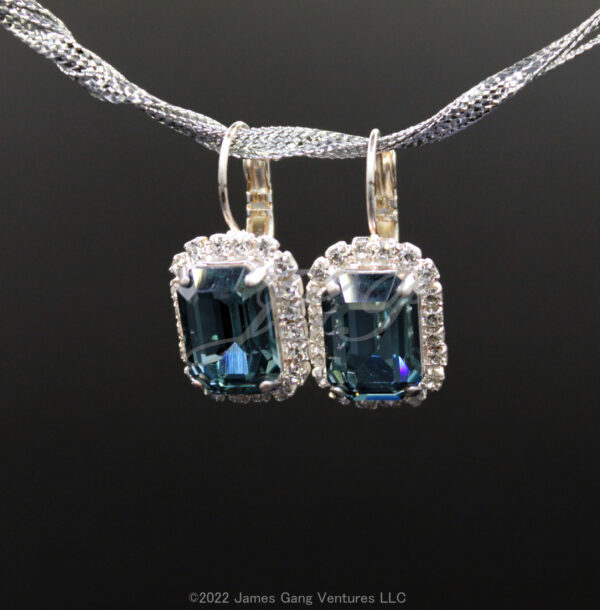 Emerald-Cut Indian Sapphire Crystal Silver-Plated Halo Earrings