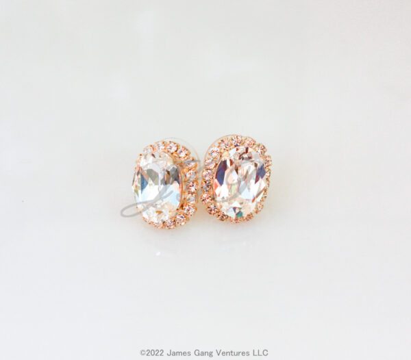 Oval-Cut Clear Crystal Gold-Plated Halo Earrings