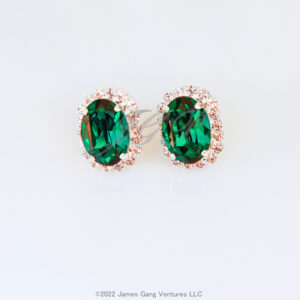 Oval-Cut Emerald Crystal Silver-Plated Halo Earrings