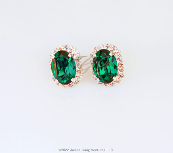 Oval-Cut Emerald Crystal Silver-Plated Halo Earrings