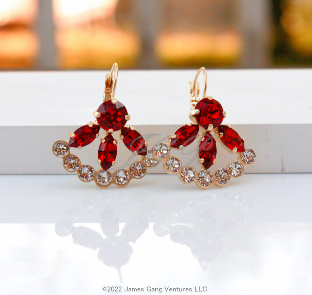 Scarlet & Clear Crystal Fan Gold-Plated Earrings