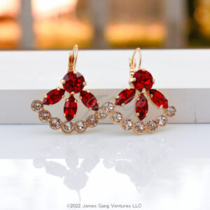 Scarlet & Clear Crystal Fan Gold-Plated Earrings