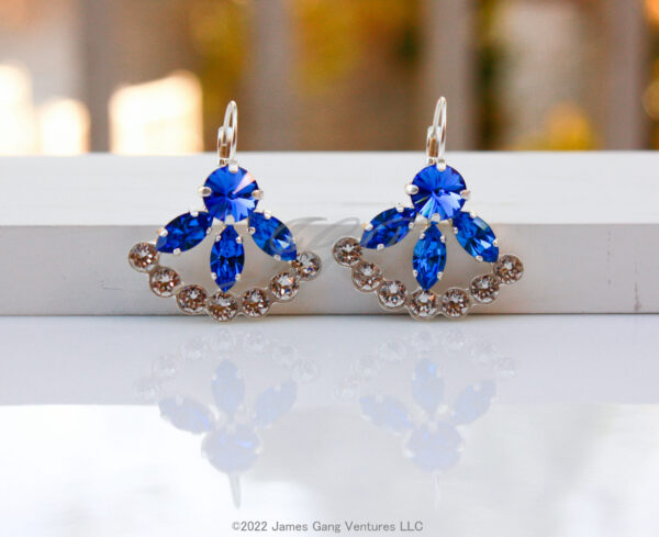 Sapphire & Clear Crystal Fan Silver-Plated Earrings