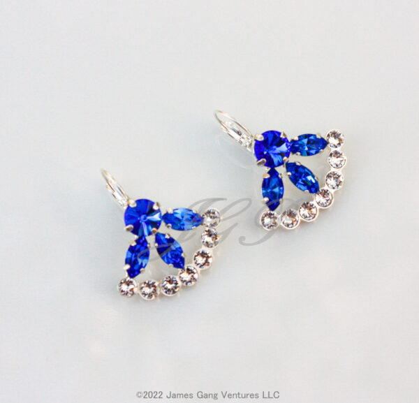 Sapphire & Clear Crystal Fan Silver-Plated Earrings - Image 2