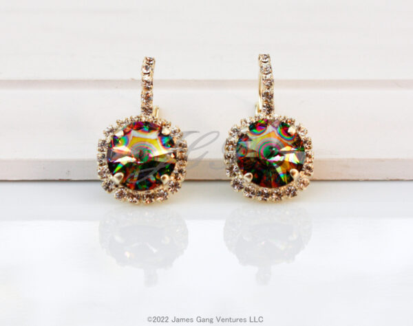 Peacock Eye Crystal Matte Gold-Plated Earrings