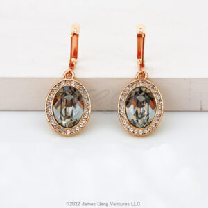 Bright Gold-Plated Oval Black Diamond Crystal Earrings