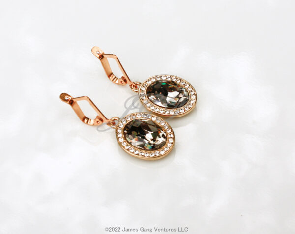 Bright Gold-Plated Oval Black Diamond Crystal Earrings - Image 2