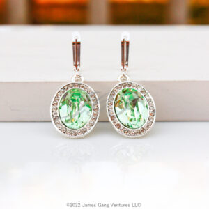 Bright Silver-Plated Oval Chrysolite Crystal Earrings