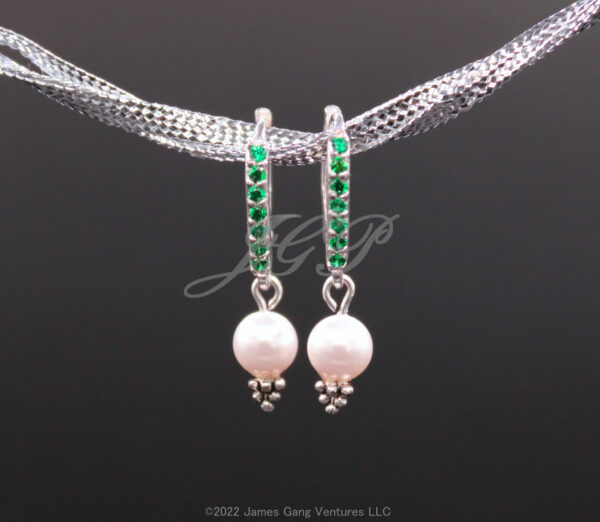 Crystal Pearl and Cubic Zirconia Sterling Silver Earrings - Image 3