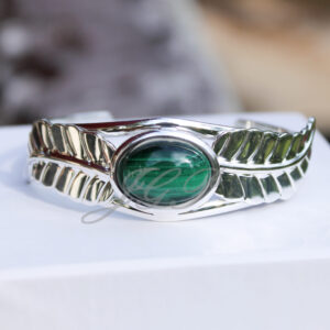 Malachite and Silver-Plated Feather Bracelet