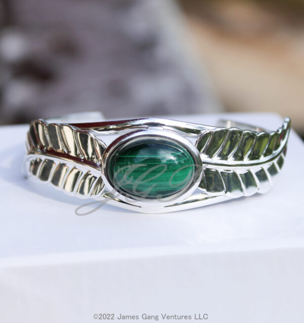 Malachite and Silver-Plated Feather Bracelet