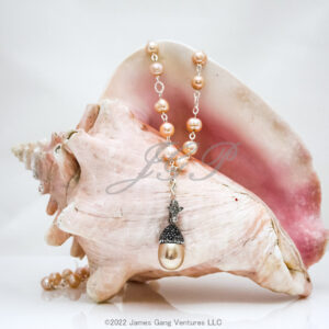 Peach Shell Pearl Drop and Pearl Convertible Necklace