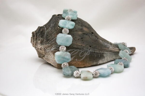 Faceted Aquamarine and Pave` Bead Necklace