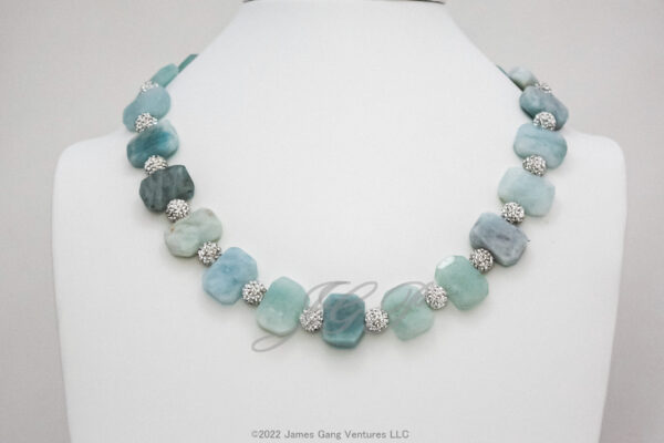 Faceted Aquamarine and Pave` Bead Necklace - Image 2