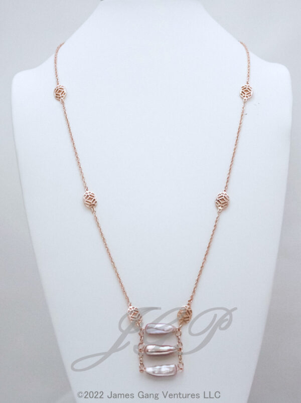 Biwa Pearl Ladder & Rose Gold Station Necklace - Image 2