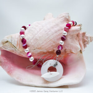 Pink Banded Agate and White Crystal Pearl Set