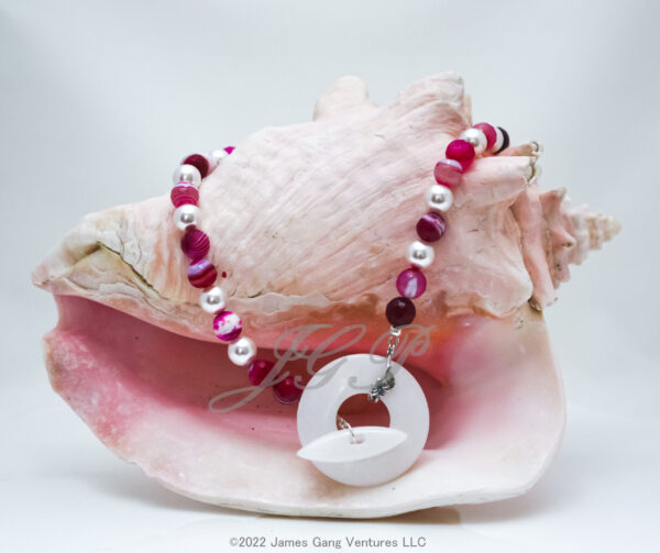 Pink Banded Agate and White Crystal Pearl Set