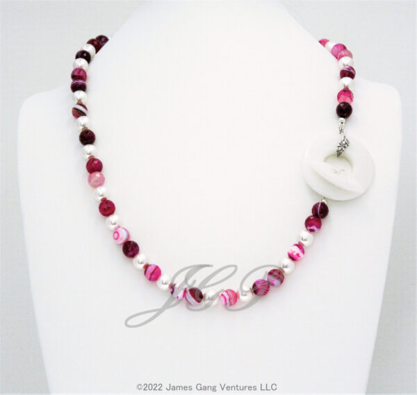 Pink Banded Agate and White Crystal Pearl Set - Image 3