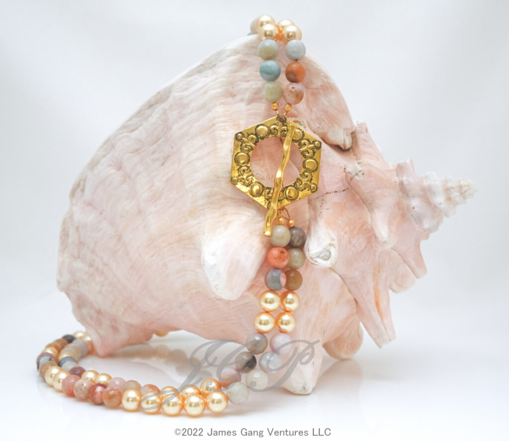 Amazonite and Gold Crystal Pearl Set