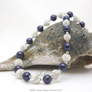 Pavé Bead and Dark Purple Crystal Pearl Necklace