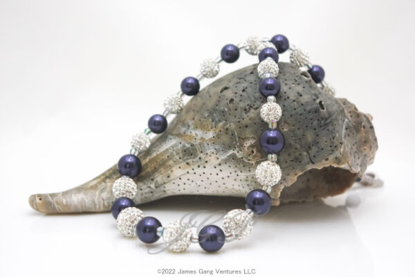 Pavé Bead and Dark Purple Crystal Pearl Necklace