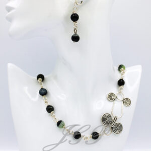 Black & Green Agate Double Loop Set