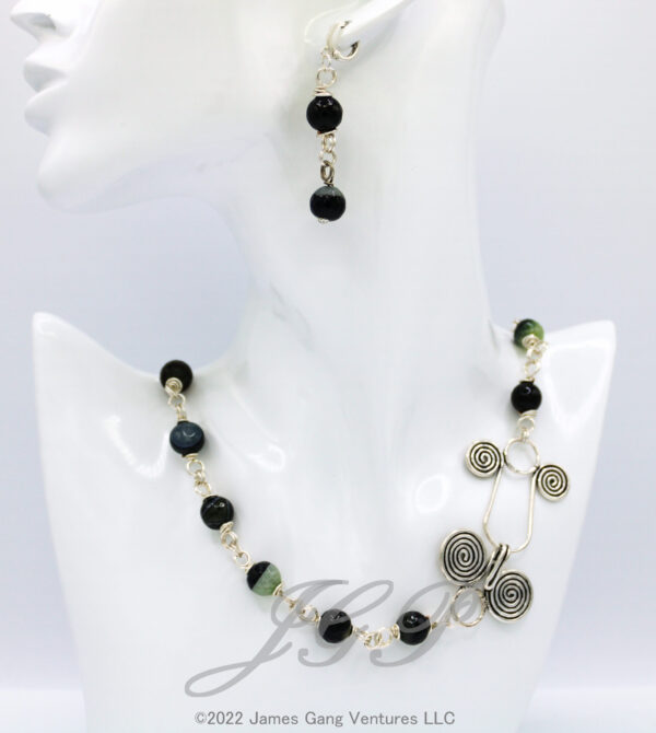 Black & Green Agate Double Loop Set