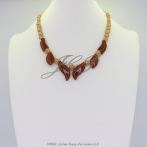 Carnelian Fan and Gold-Plated Filigree Bead Necklace