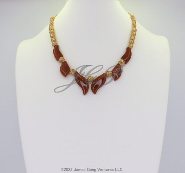 Carnelian Fan and Gold-Plated Filigree Bead Necklace