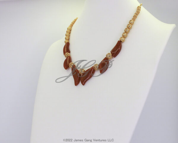 Carnelian Fan and Gold-Plated Filigree Bead Necklace - Image 2