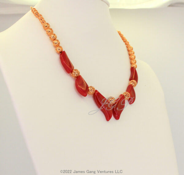 Carnelian Fan and Gold-Plated Filigree Bead Necklace - Image 3