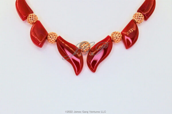 Carnelian Fan and Gold-Plated Filigree Bead Necklace - Image 4