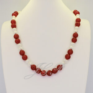 Carnelian and Silver-Plated Filigree Bead Necklace