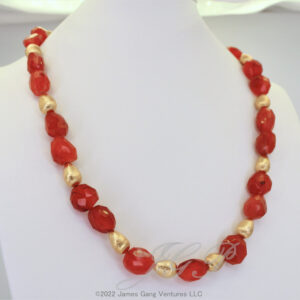 Carnelian Nugget and Gold-Plated Bead Necklace