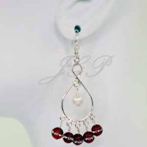 Carnelian Bead and Crystal Pearl Chandelier Earrings